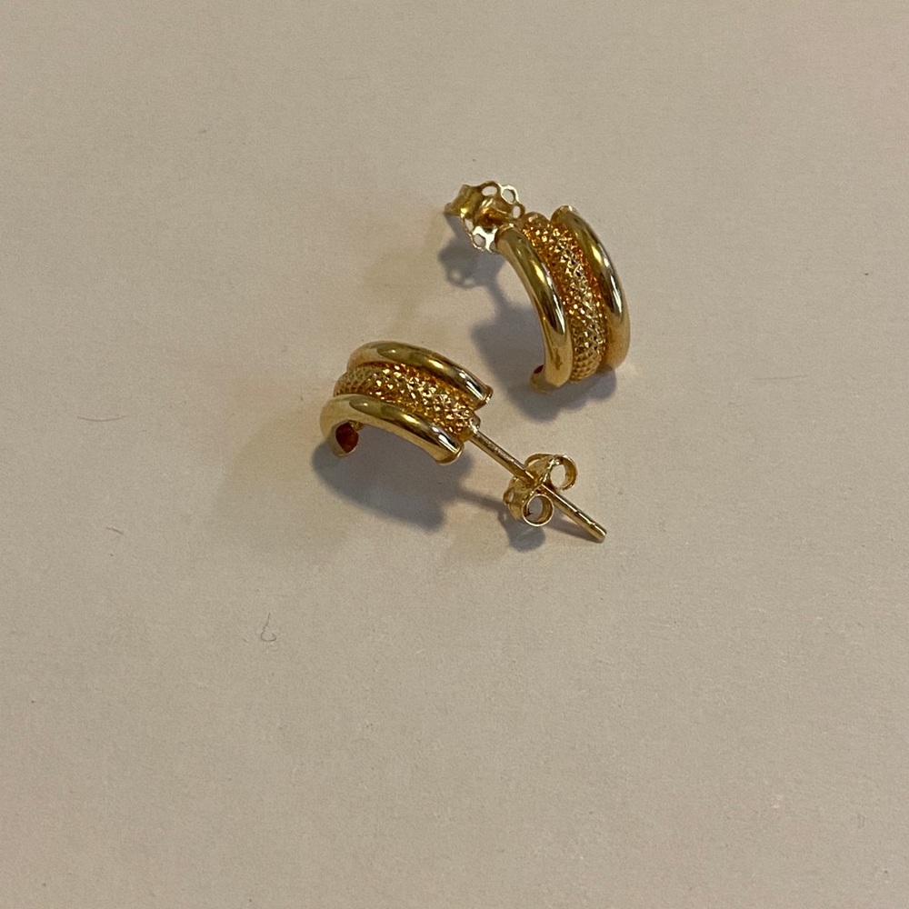 18K real saudi gold half hoop earrings
